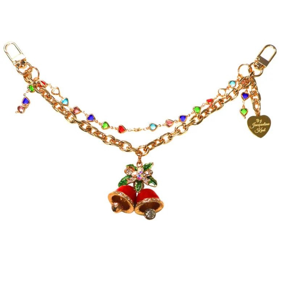 Jacqueline‎ Kent Gold Tone Christmas Bells Heart Charm Chain Bag Charm